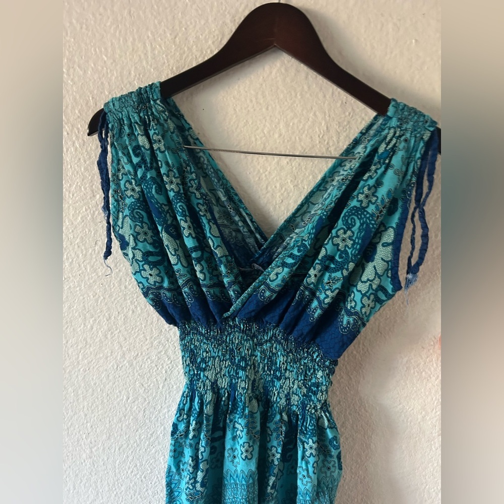 Unbranded Blue Rayon V Neck Stretch Maxi Medium Dress Fairy Mermaid Y2K - Picture 2 of 10